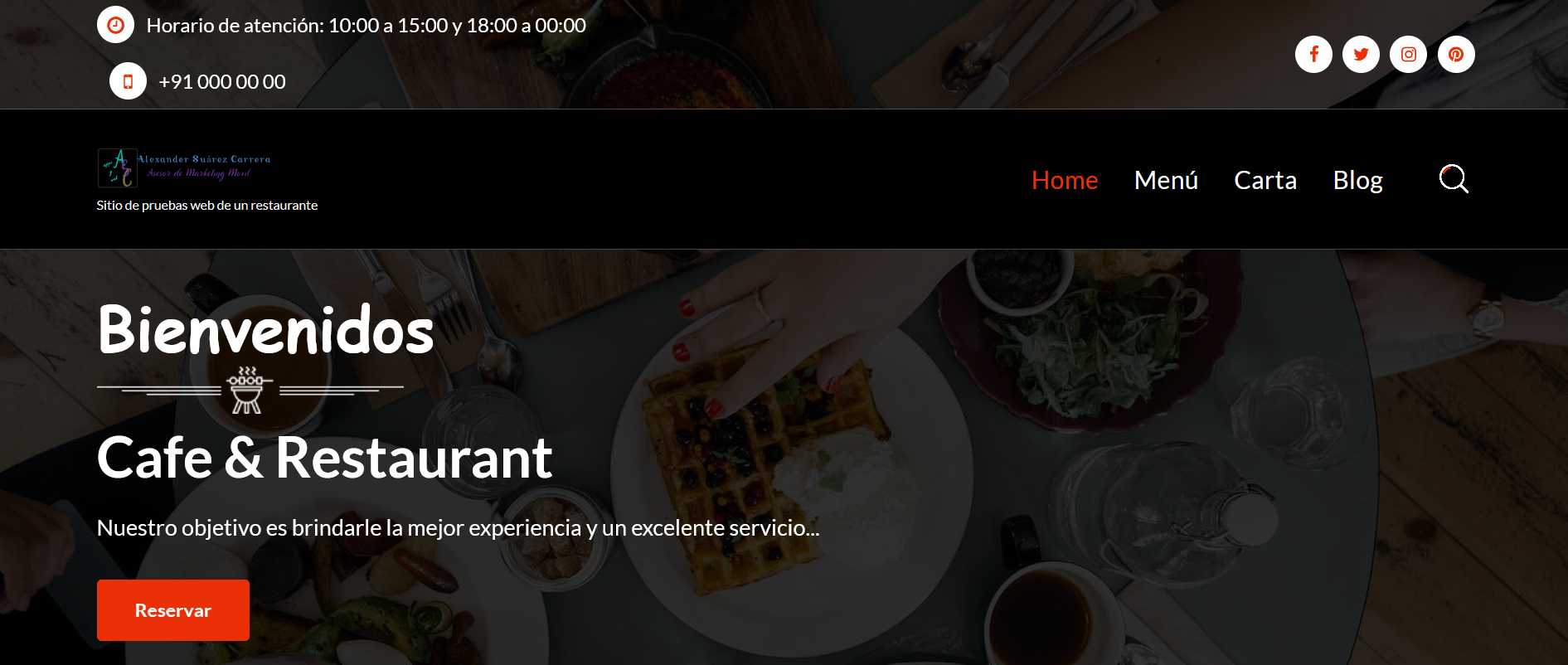 captura de pantalla de una página web de un restaurante